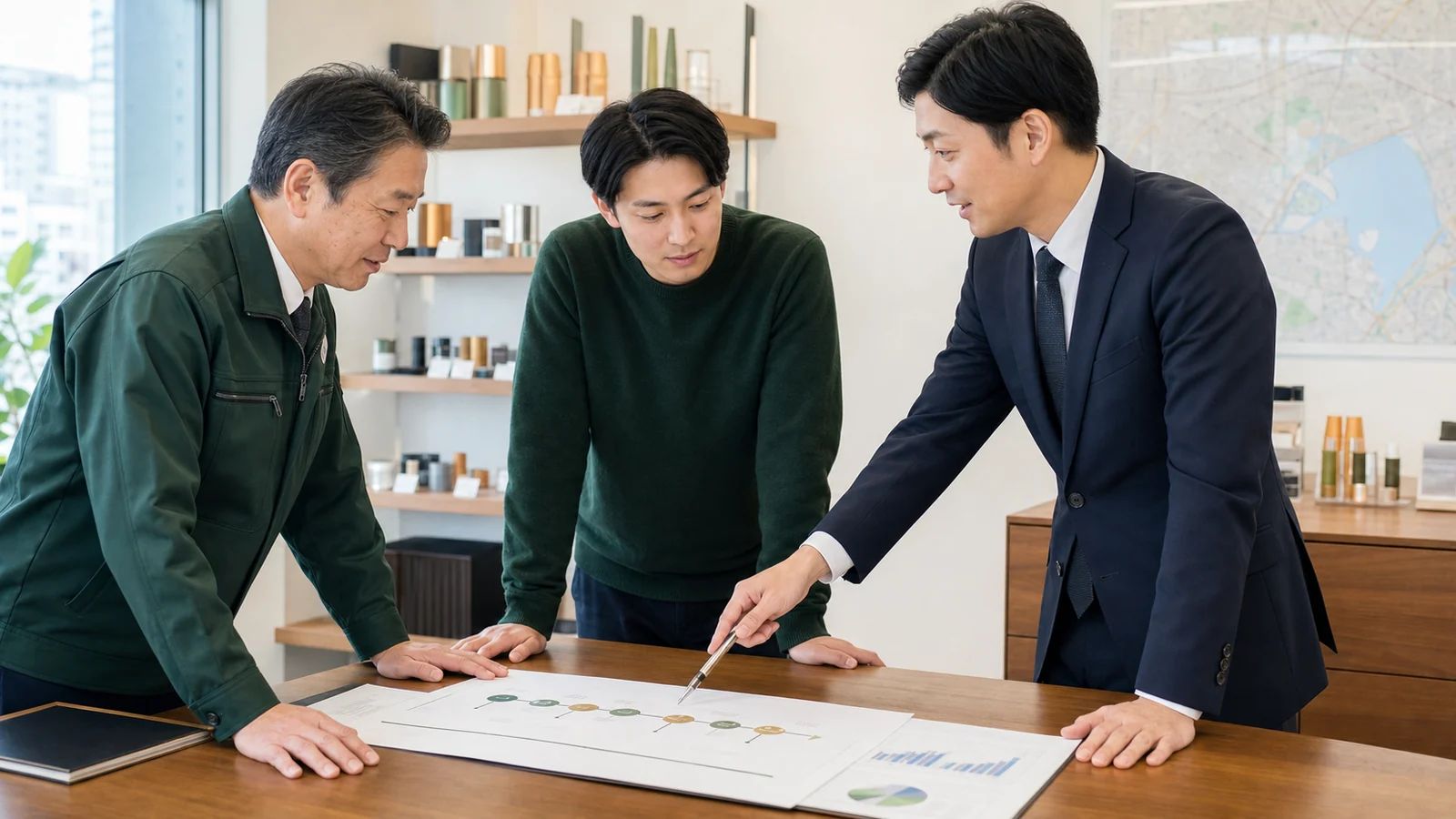 M&Aの進行フローを確認する相談風景
