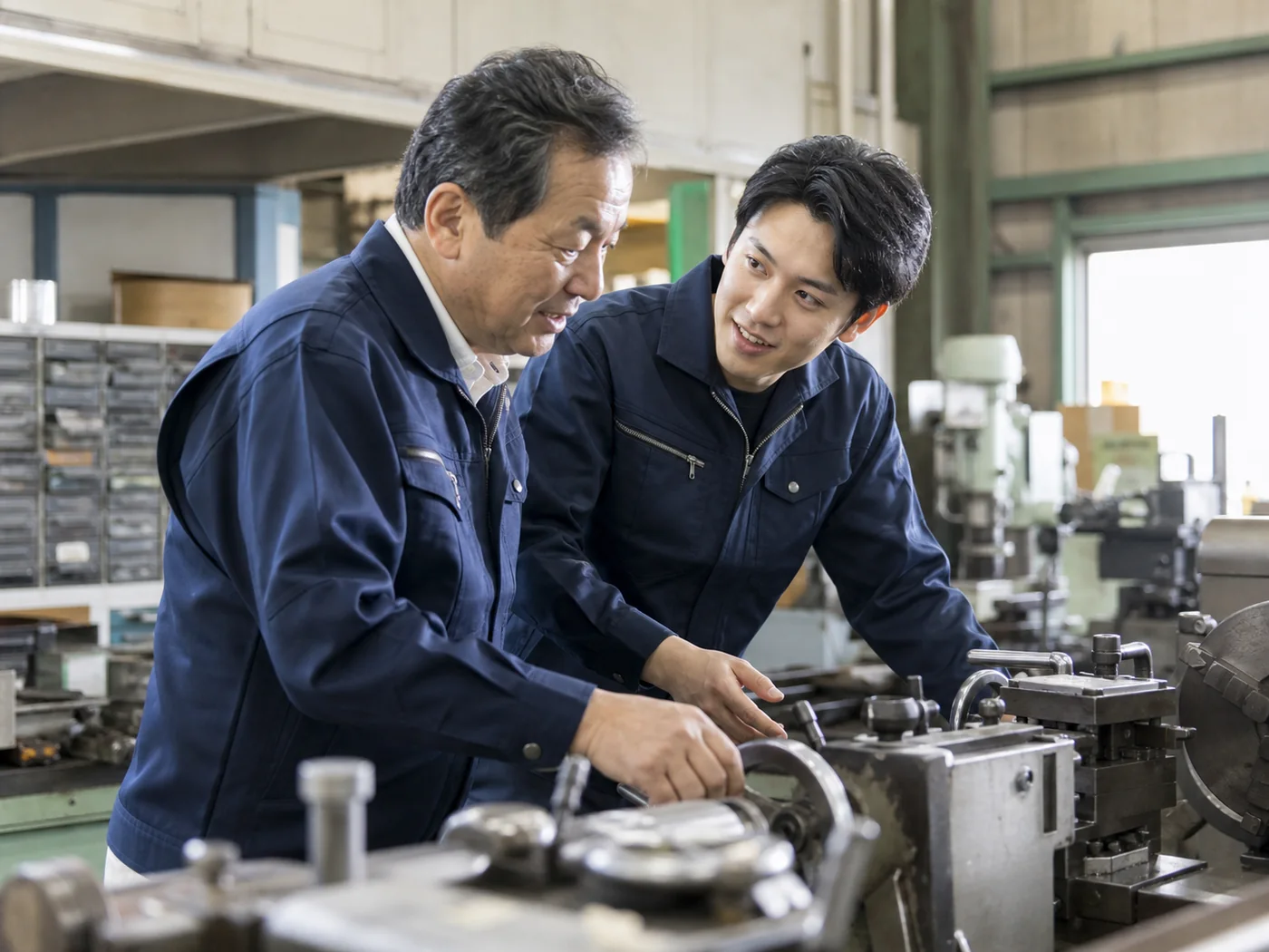 市川周辺の製造業で事業承継を確認する経営者と後継候補