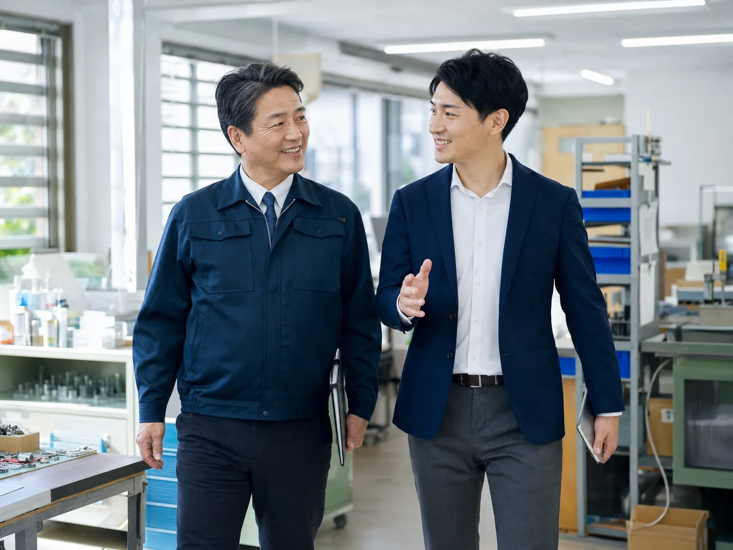 市川の中小企業で事業承継を進める経営者と後継候補の相談風景